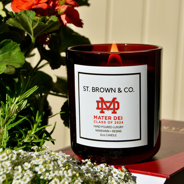 Mater Dei High School Class of 2024 Mandarin + Resins 11oz St. Brown & Co. Candle in Red